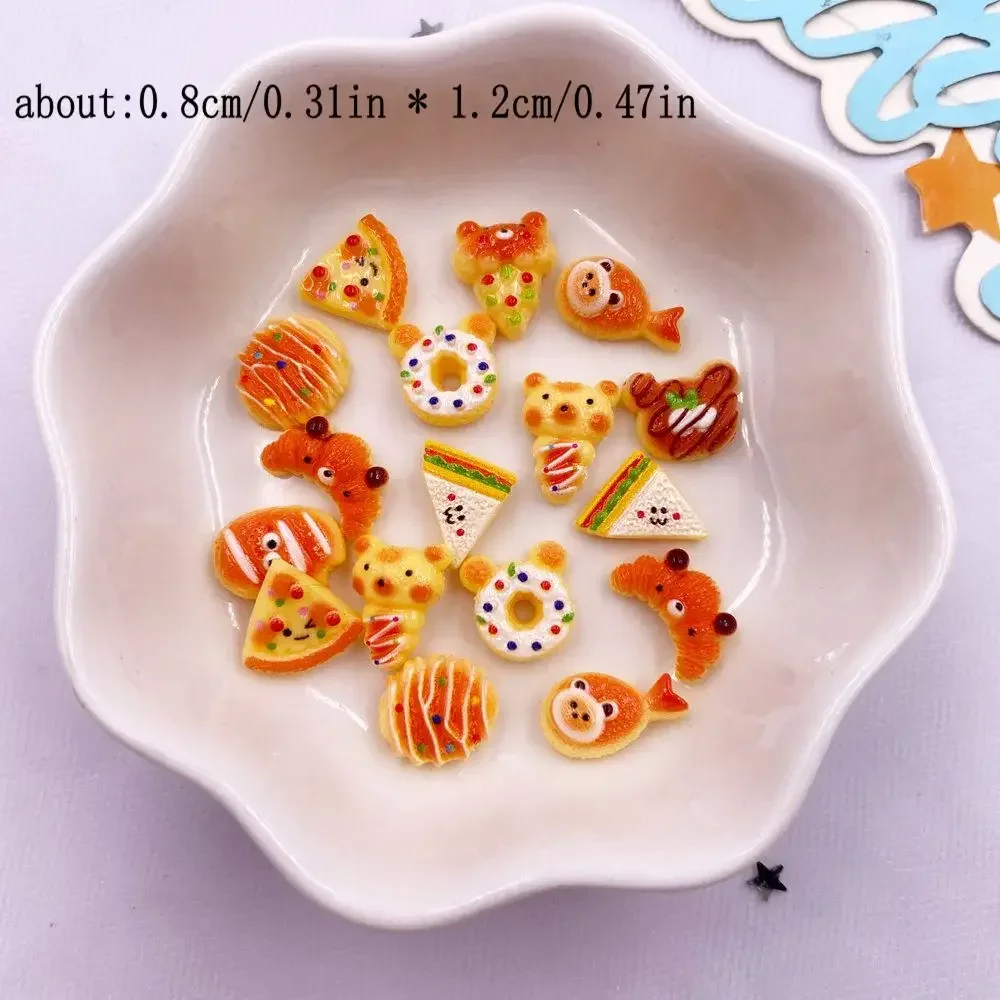 50pcs Resin Colorful Mini 3D Simulated Bread Nail Art Decor Donuts Pizza Biscuit Flat back Scrapbooks DIY Jewellery Decor L814 C