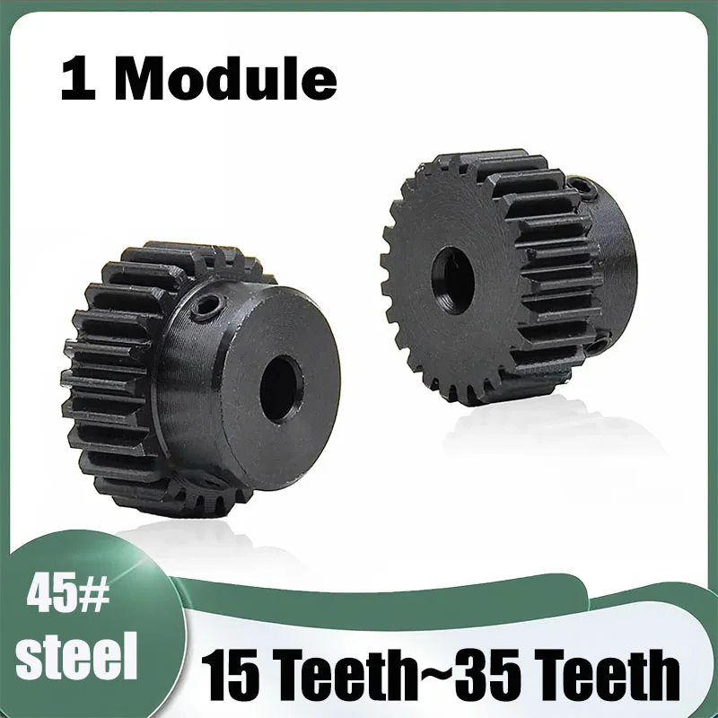 1Pc 1M 15T-35T Spur Gear Pinion Motor Gear With Step Blackened Transmission Parts Bore 4/5/6/6.35/7/8/10/12/12.7/14/15mm