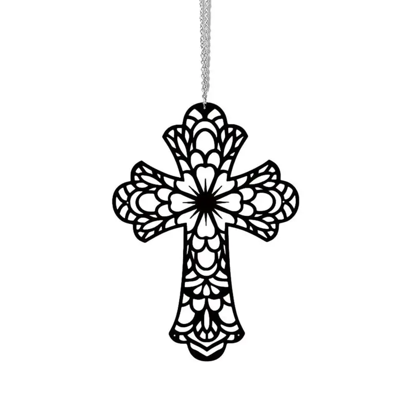 Cross For Rear View Mirror Black Hollow Car Cross Acrylic Creative Christian Accessories Interior Decoration For Walls Doors