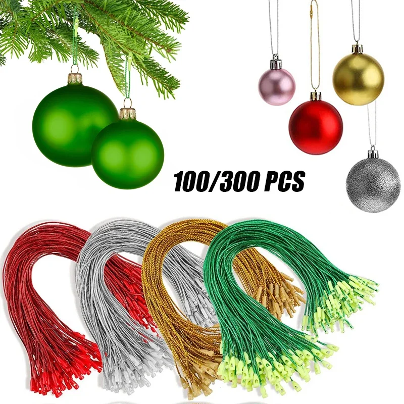 100/300 Pcs Xmas Tree Ornaments Hanging String  Hook Christmas Ball Ropes Tag Label String Pendant Decoration with Snaps Locking