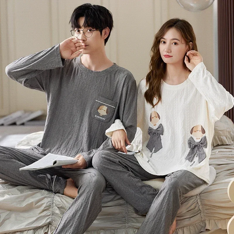 

Couple Pajamas Men's Spring and Autumn Cotton Long Sleeve Women's Fashion Loungewear Lovers Nightwear Young Boy Girl Pyjamas