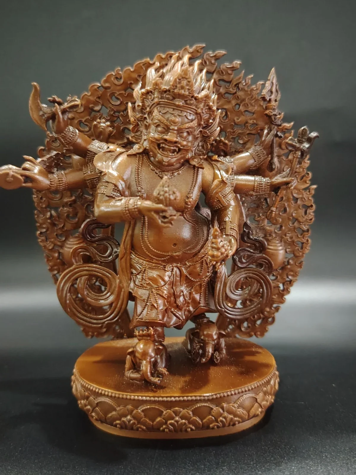 

Tibetan Tantra pure copper white withered master six arms Mahagala Buddha statue protector statue portable home offering ornamen