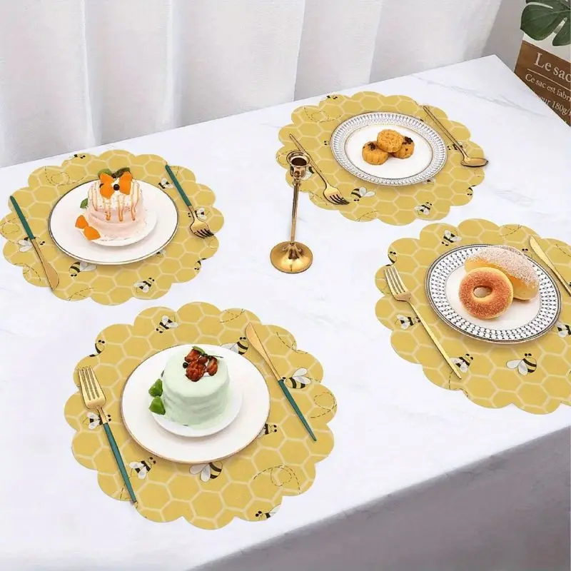 VIKAMA Wave Lace Honey Honeycomb Small Bee Meal Mat Insulation Table Mat Spring Countryside Table Decoration