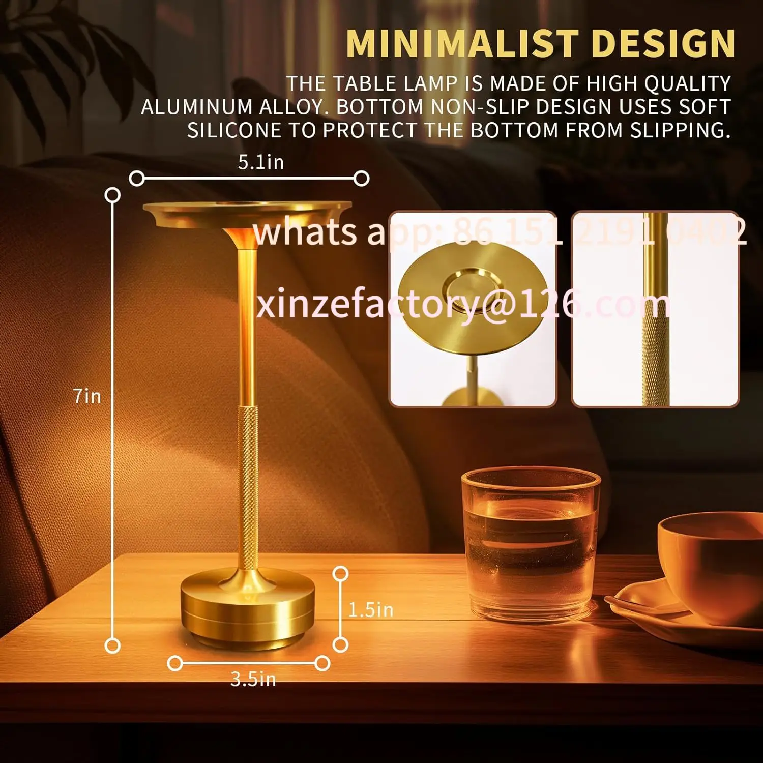 

Customizable Wierless Simple Charging LED Desk Lamp restaurant Bar Table Lamp Dimming Atmosphere Retro Portable Charging Touch U