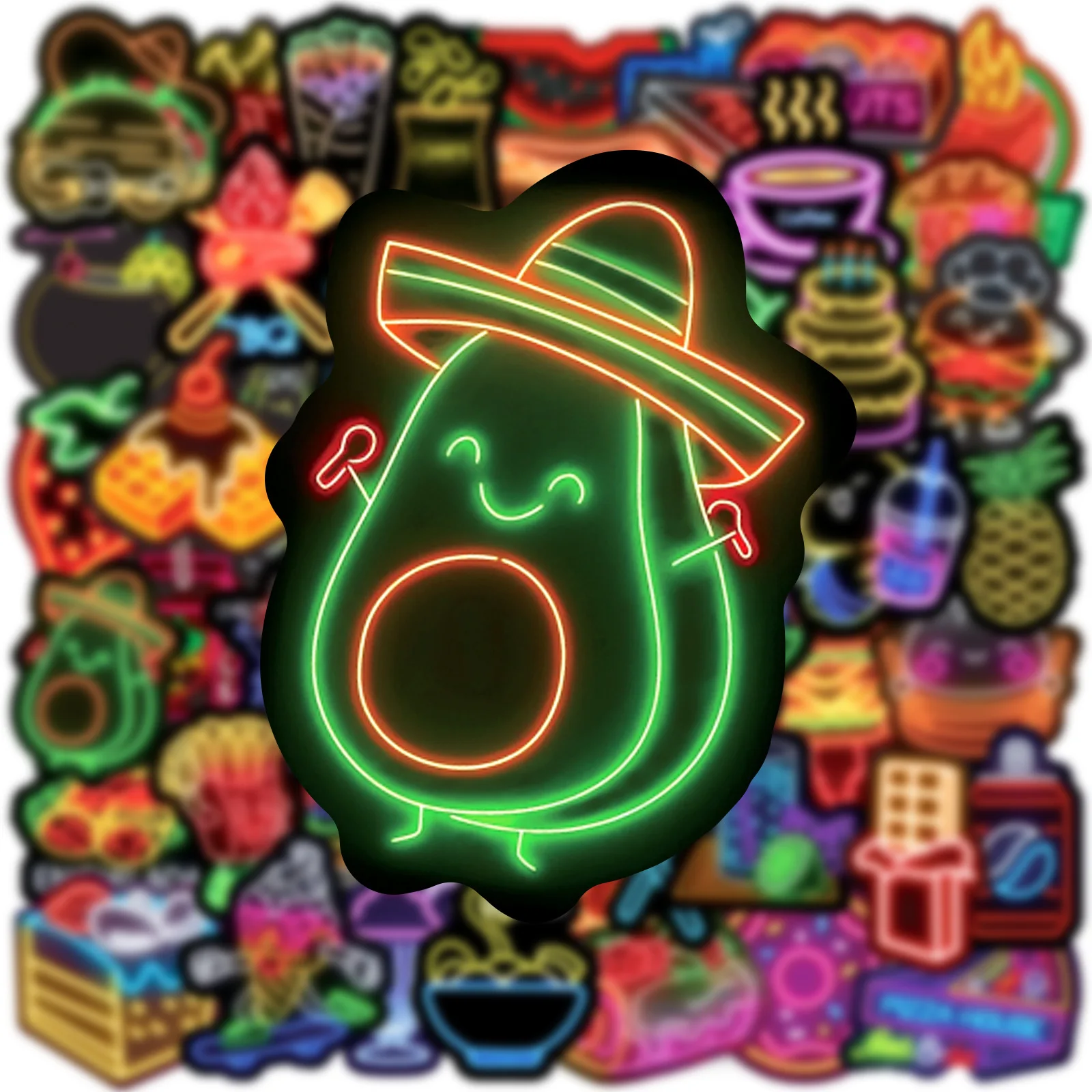 10/30/50 Stuks Neon Stijl Voedsel Stickers Grappige Kinderen Speelgoed Diy Snacks Graffiti Waterdichte Sticker Laptop Telefoon gitaar Auto Fiets Cartoon