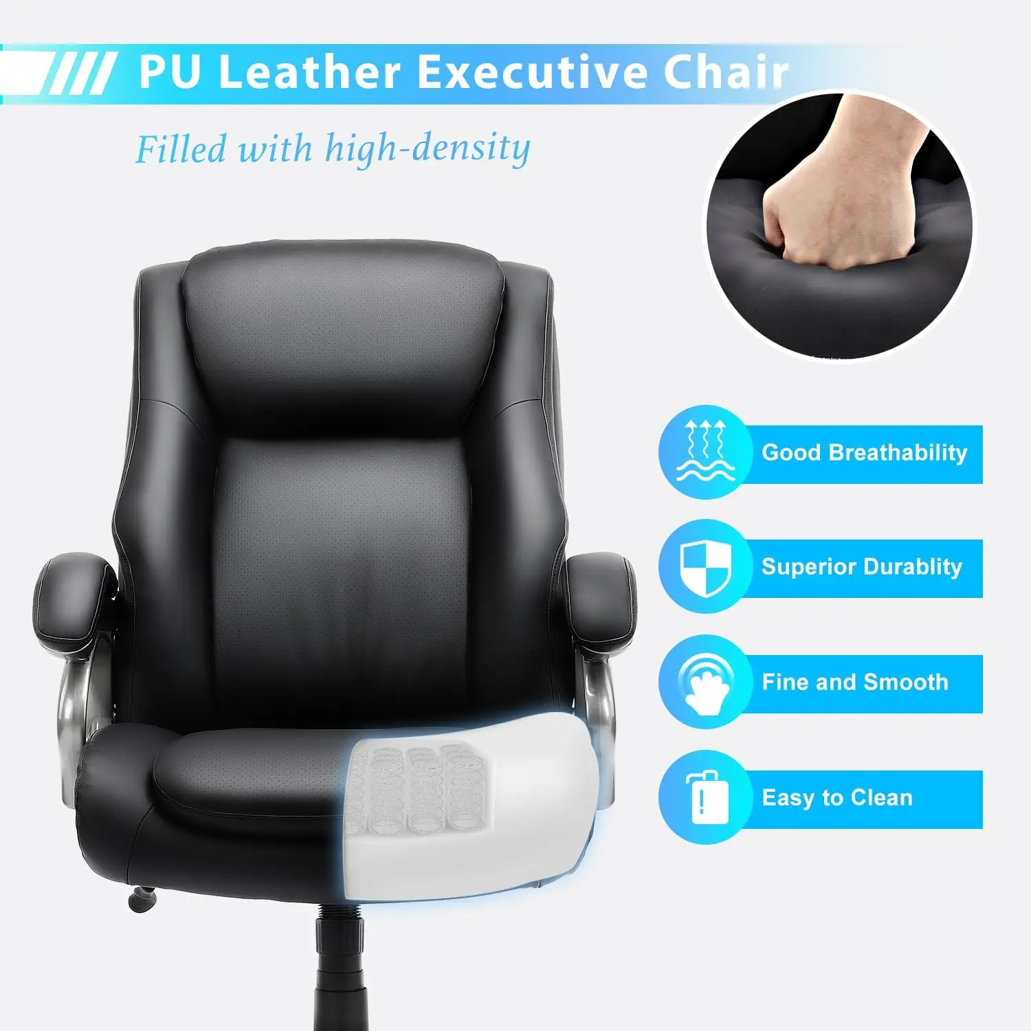 Big & Tall Office Chair 400lbs Wide Seat- High Back PU Leather Executive Computer Desk Chair for Heavy People