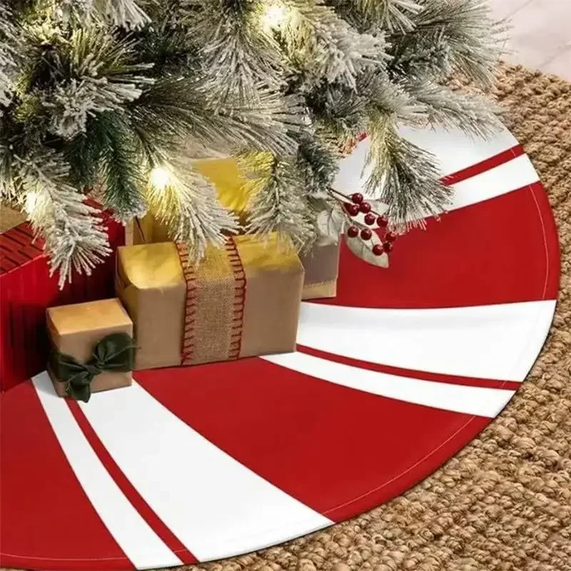 120cm Christmas Tree Skirt Classic Red White Peppermint Candy Xmas Trees Skirts Base Cover Home Party Christmas Decor Carpet
