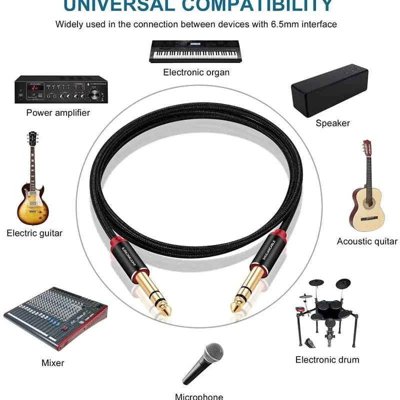 Kabel gitarowy Lungfish, 6,35 mm TRS Stereo Audio, męski na męski, do gitary elektrycznej, gitary basowej, mandoliny elektrycznej — zdjęcie produktu 7