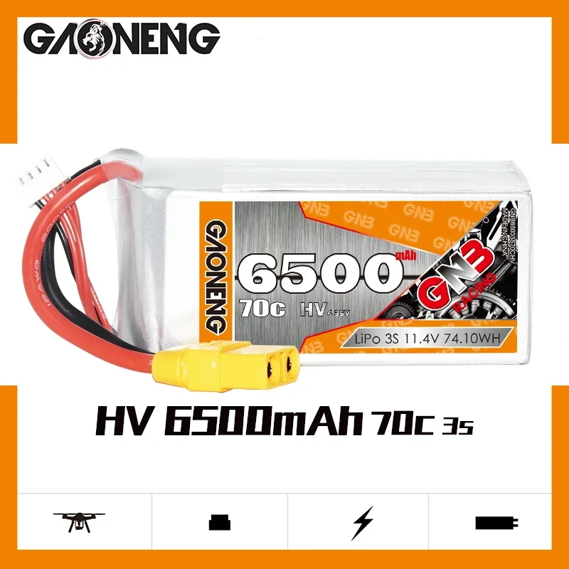 

GAONENG GNB 6500mAh HV 3S 70C 140C 11.4V XT90 LiPo Battery RC Cars Radio Control Vechle RC Boat Remote Control Tank