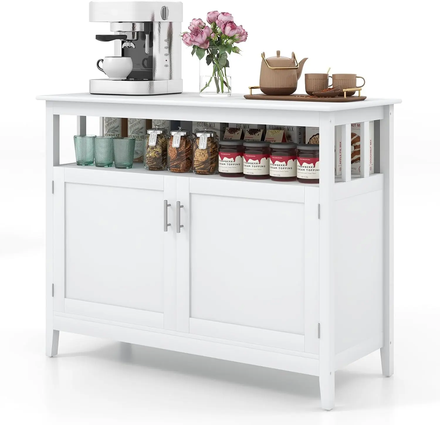 Mueble buffet blanco con estante ajustable, 45 x 20 x 36 pulgadas, mesa consola aparador de almacenamiento