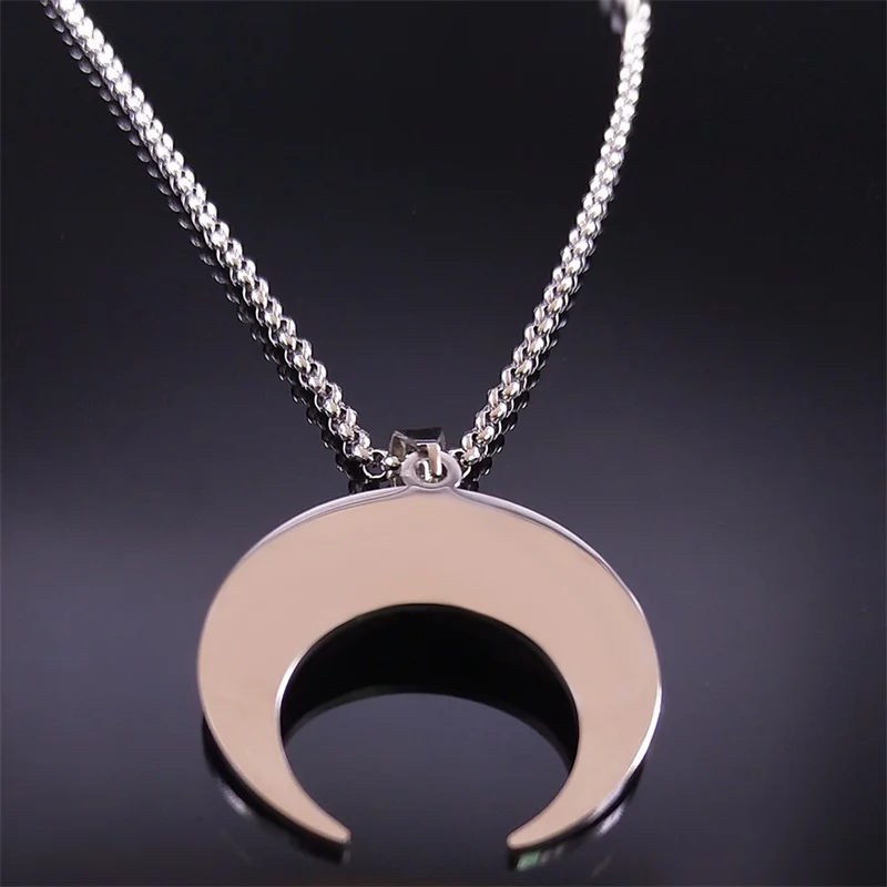 Vintage Crescent Moon Knot Pendant Necklaces for Women Stainless Steel Blue Stone Silver Color Punk Chain Jewelry collier N7941