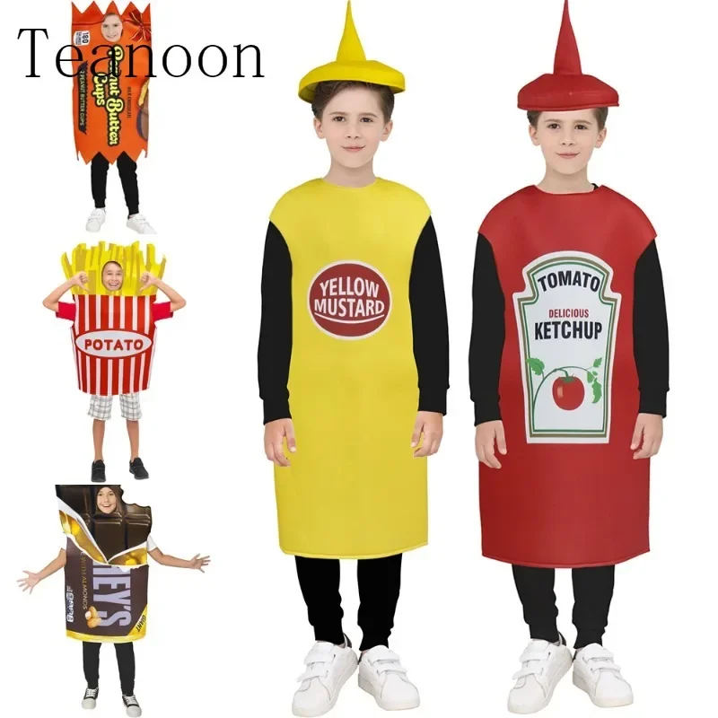

Halloween Cosplay Costume Children's Edition Snack Party Funny Cos Costume French Fries Stage Performance Costume for Boys Girls