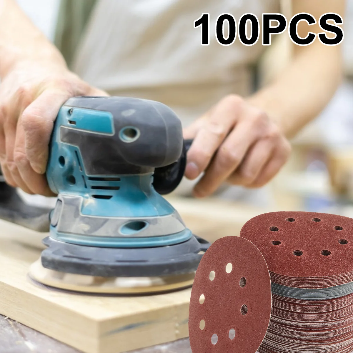 100Pcs 125mm Sanding Discs 8 Hole Hook Loop Sandpaper 80Grit-3000Grit Sanding Paper 5Inch Sanding Disc Abrasive Polishing Tools