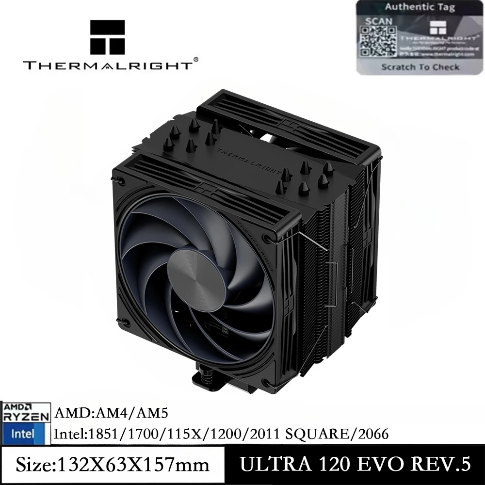 

Thermalright Ultra 120 Extreme EVO Rev.5 Воздушный кулер для процессора, лопасти вентилятора из стекловолокна LCP/тепловая трубка AGHP 5.0 для сокетов LGA1851/1700/2011/2066/AM5/AM4