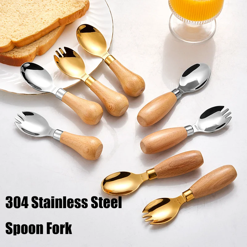 

Stainless Steel Children's Tableware Baby Feeding Accessories Anti scalding Metal Cutlery Baby Safe Feeding Spoon Fork