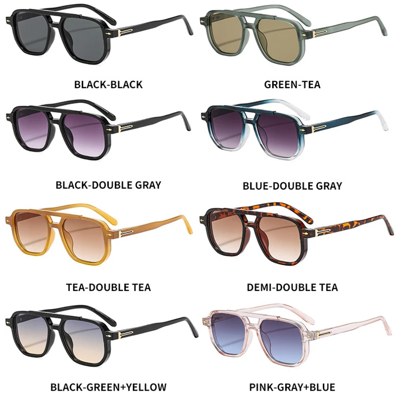 SO & EI Ins شعبية موضة مزدوجة الجسور مربع النظارات الشمسية النساء التدرج ظلال UV400 الرجعية الرجال تتجه المسامير نظارات شمسية