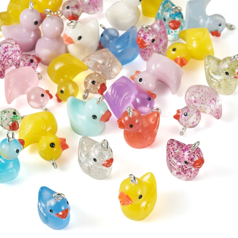 30Pcs Cute Duck Resin Charms Animal Pendant with Loop for DIY Necklace Earrings Jewelry Making Accessories