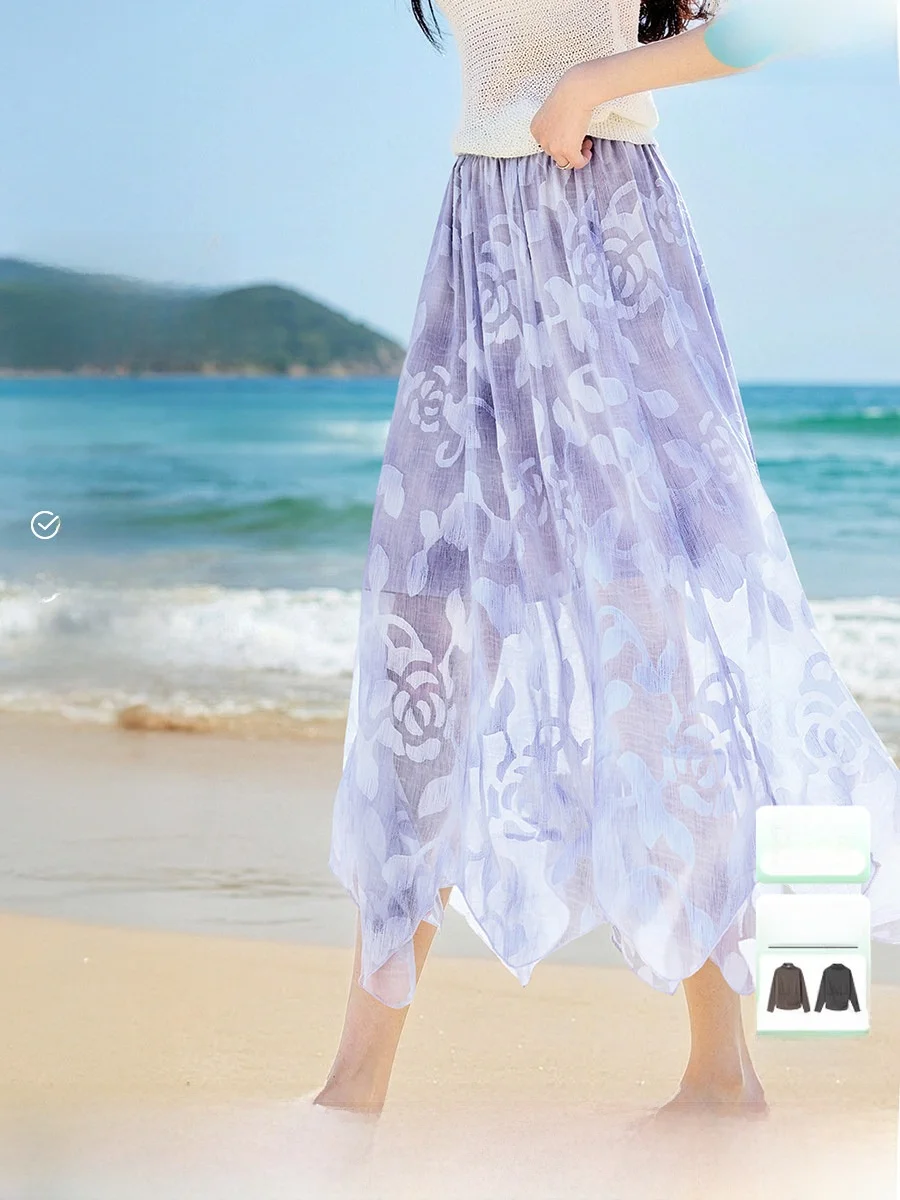 

Юбка XWI весна-лето с высокой талией, асимметричная, с цветочным принтом, женская, для офиса, А-силуэт, из полиэстера