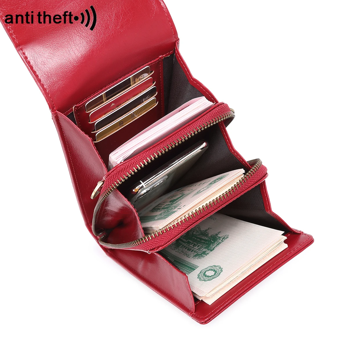 Retro oil wax leather mobile phone bag RFID anti-theft brush vertical shoulder bag Fashion crossbody mobile phone wallet