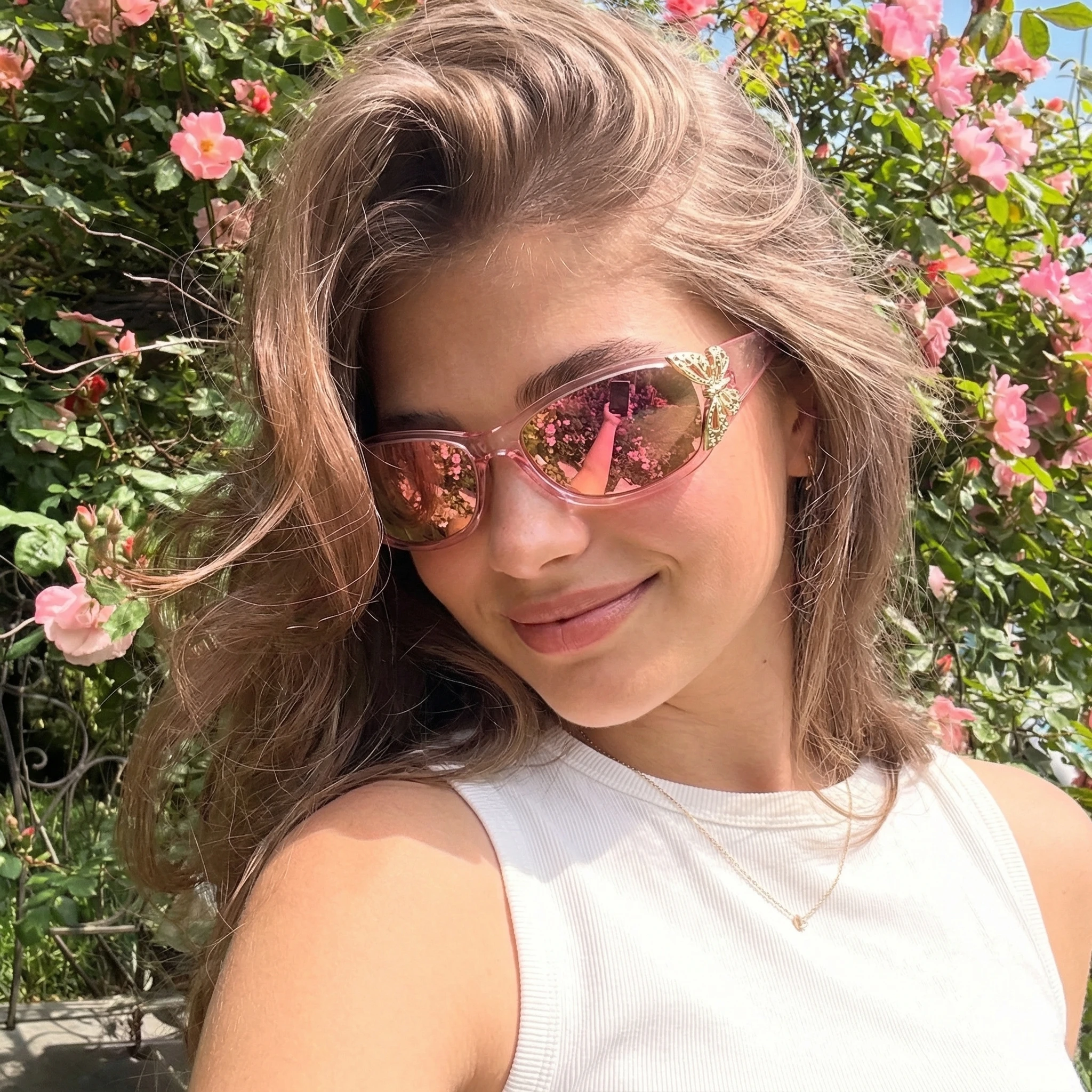 Polarisierte Sonnenbrille für Damen mit Goldener Schmetterlings-Dekoration, Trendige Retro-Form, Kleiner Rahmen, Blendschutz, Modische Fahrbrille