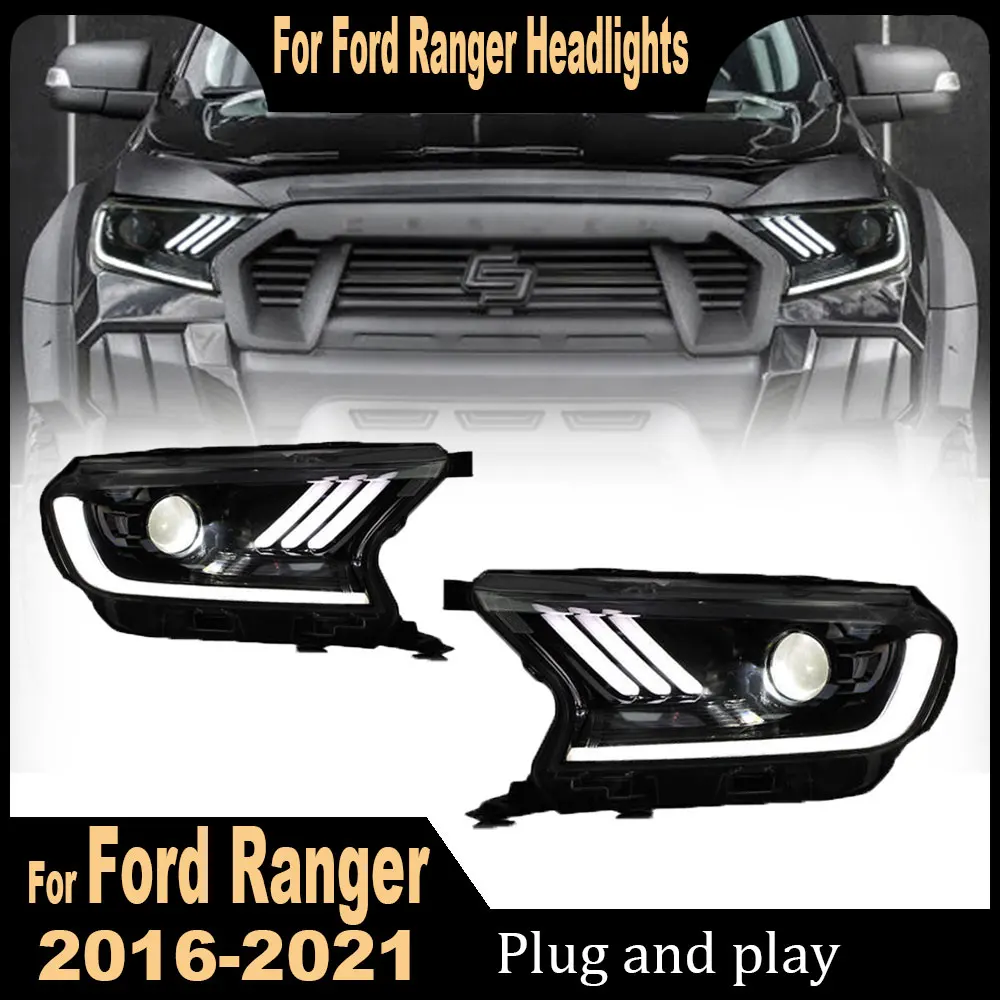 Car HeadLights For Ford Ranger 2016 2017 2018 2019 2020 2021 Ranger LED Headlight Assembly DRL Turn Signal Projector Lens 2pcs