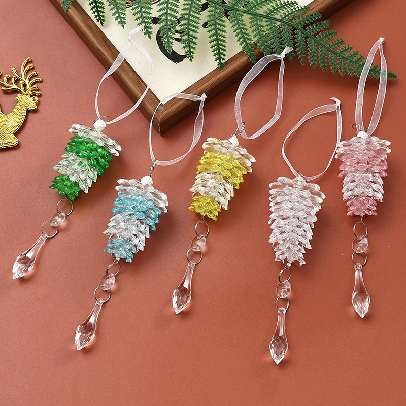 Christmas decoration acrylic pine cone hanging ornament, simulated pine cone pendant, transparent crystal small tree decoration, suitable for Christmas tree decoration, window display decoration, door curtain decoration, and curtain decoration view 5