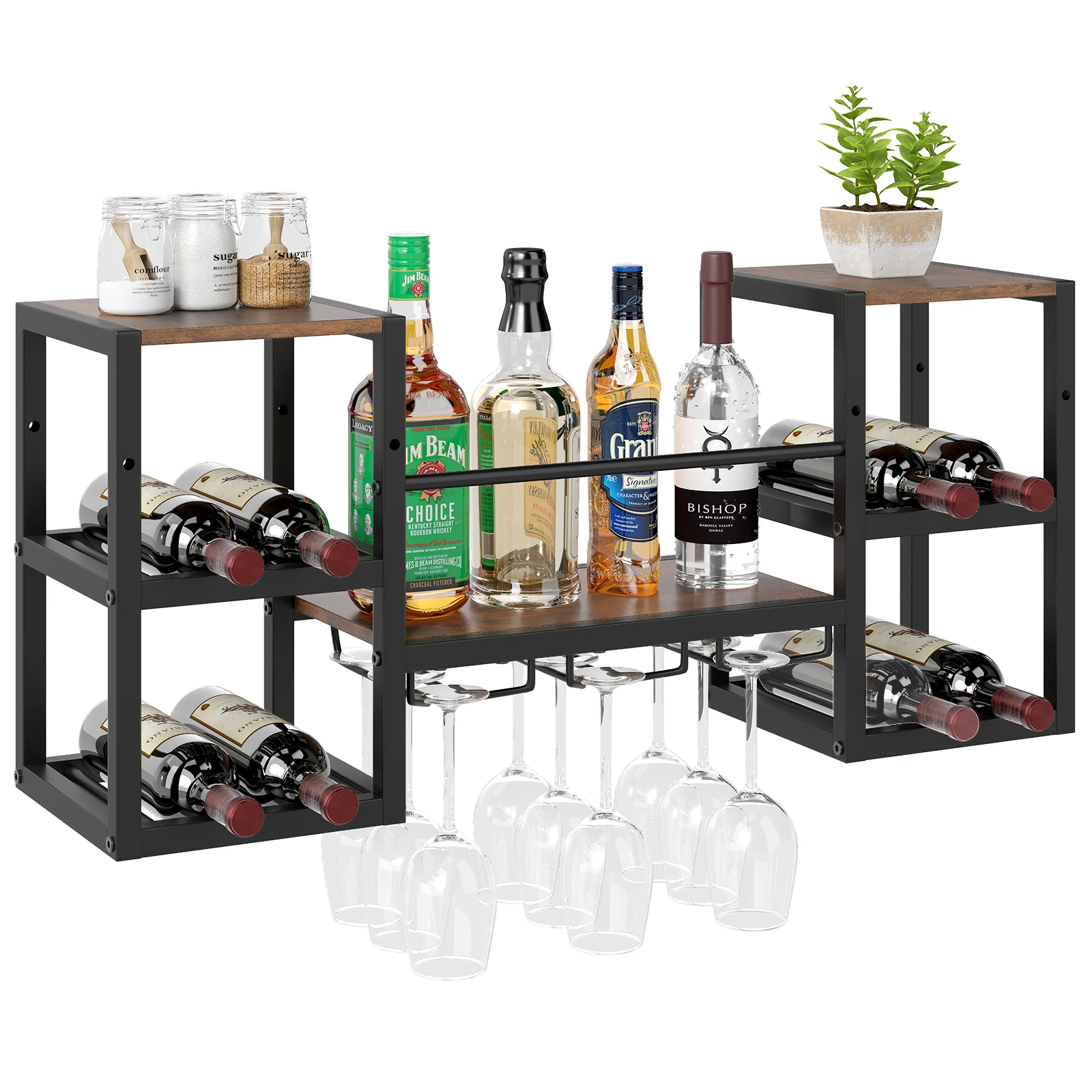

3-Tier Wall Mounted Wine Rack w/ Glass Holder Open Shelf Wine Storage Rack
