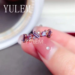 YULEM Change Color Alexandrite Ring with 925 Sterling Silver Engagment Wedding Jewelry for Women Anniversary Gift