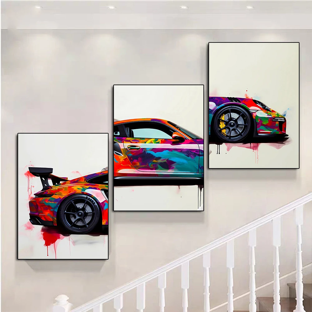 

Fashion Supercar 911GT3 Poster Print Luxury Sports Car Graffiti Canvas Painting Racing Watercolor Wall Art Game Room Home Decor