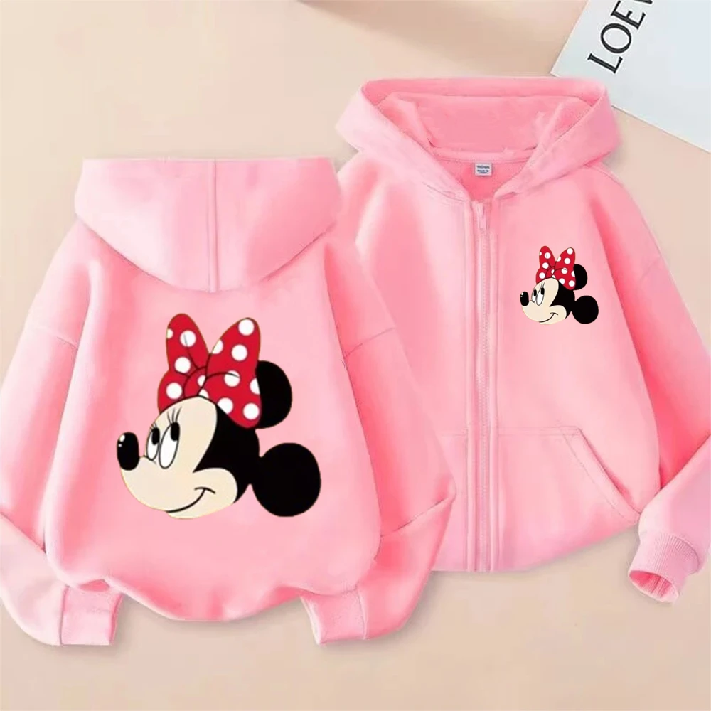 

Mickey Mouse Children Zipper Hoodies Tops Girls Pink Sweatshirt Autumn Winter Long Sleeve Harajuku Casual Boy Hooded Pullovers