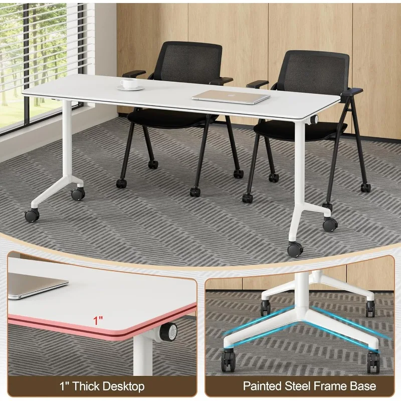 المنزل. طاولة غرفة الاجتماعات، عبوة واحدة، طاولات تدريب حديثة قابلة للطي مع سطح قلاب، طاولة متنقلة بأربعة عجلات قفل، #6