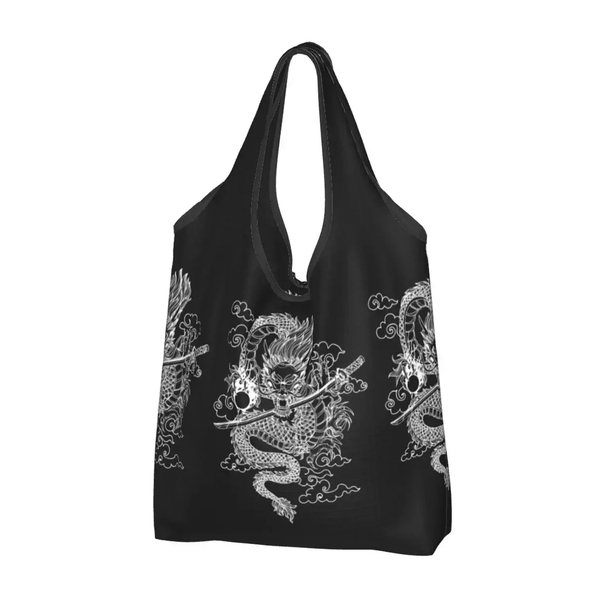 Reusable Dragon Shopping Bag Women Tote Bag Portable Japanese Oriental Mythical Grocery Shopper Bags