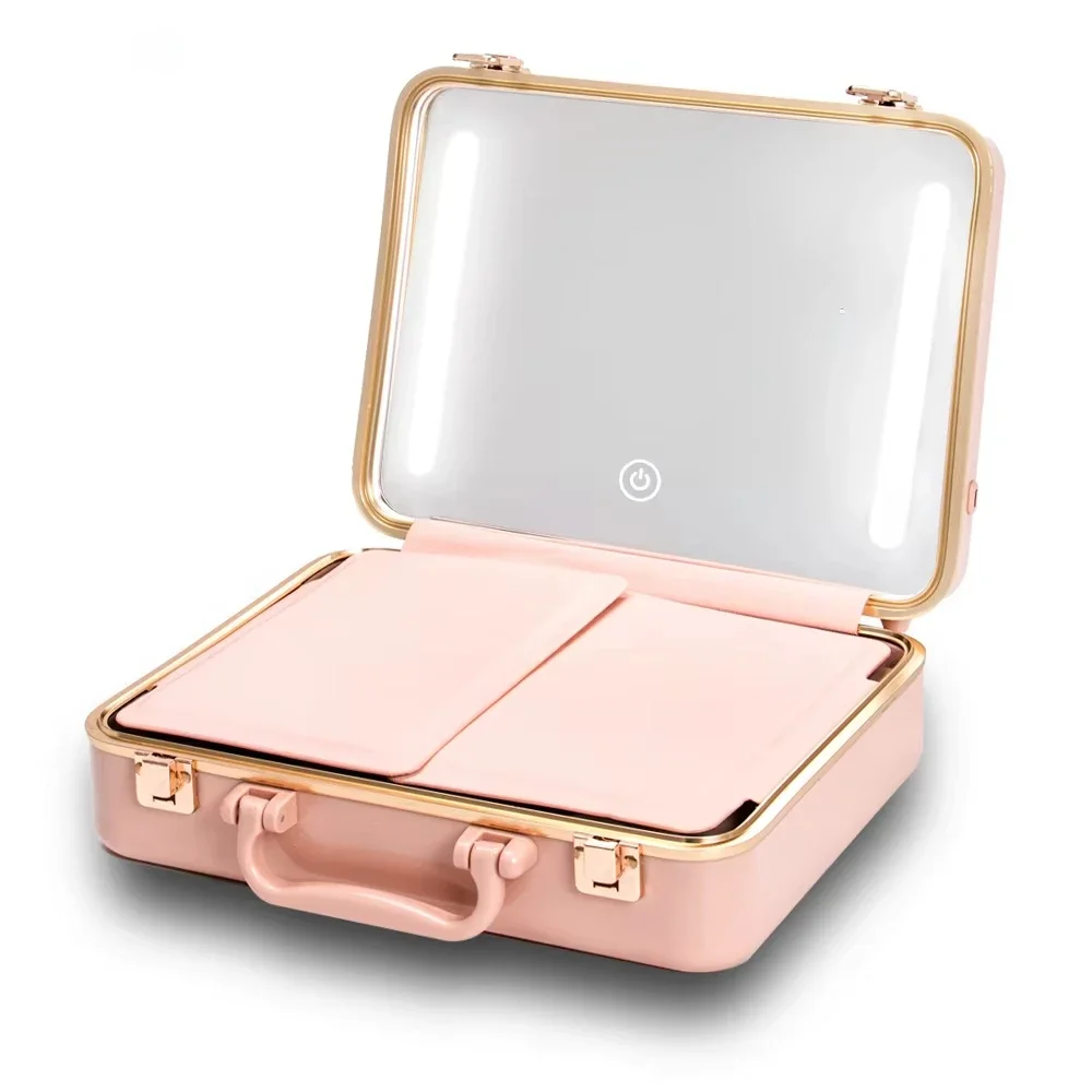 1pc Professional ABS Makeup Bag with Large Capacity LED smart mirror Makeup Box Vanity Cosmetic Pouch Beauty Case