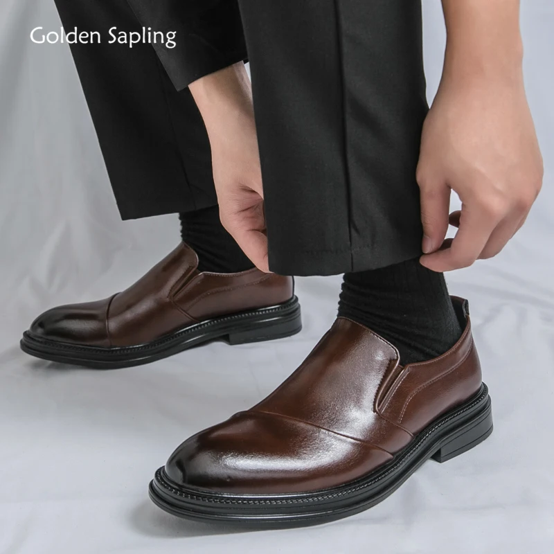 

Золотые саженцы, модная повседневная деловая обувь на плоской подошве, кожаная мужская обувь, лоферы для отдыха, деловая свадебная обувь