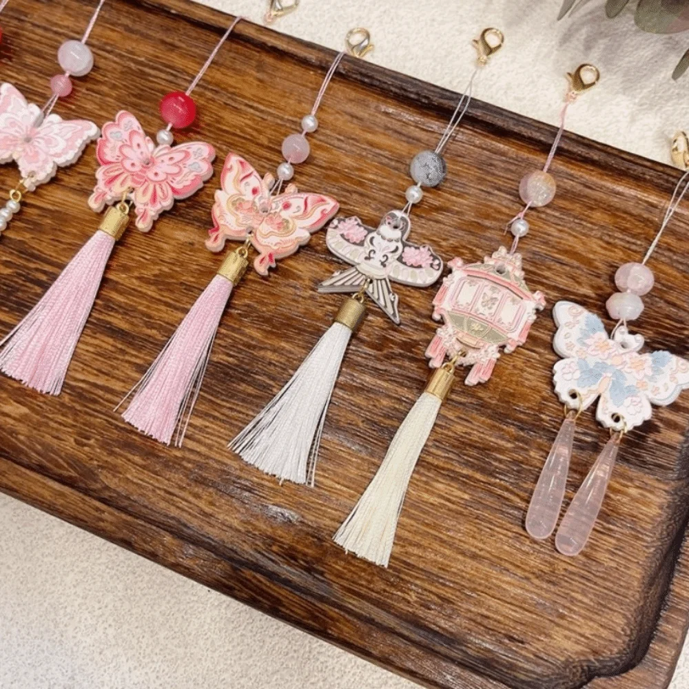Polyester Tassel Butterfly Keychain Beaded Cord Lightweight Butterfly Tassel Charm Butterfly Hanging Ornament Rearview Mirror
