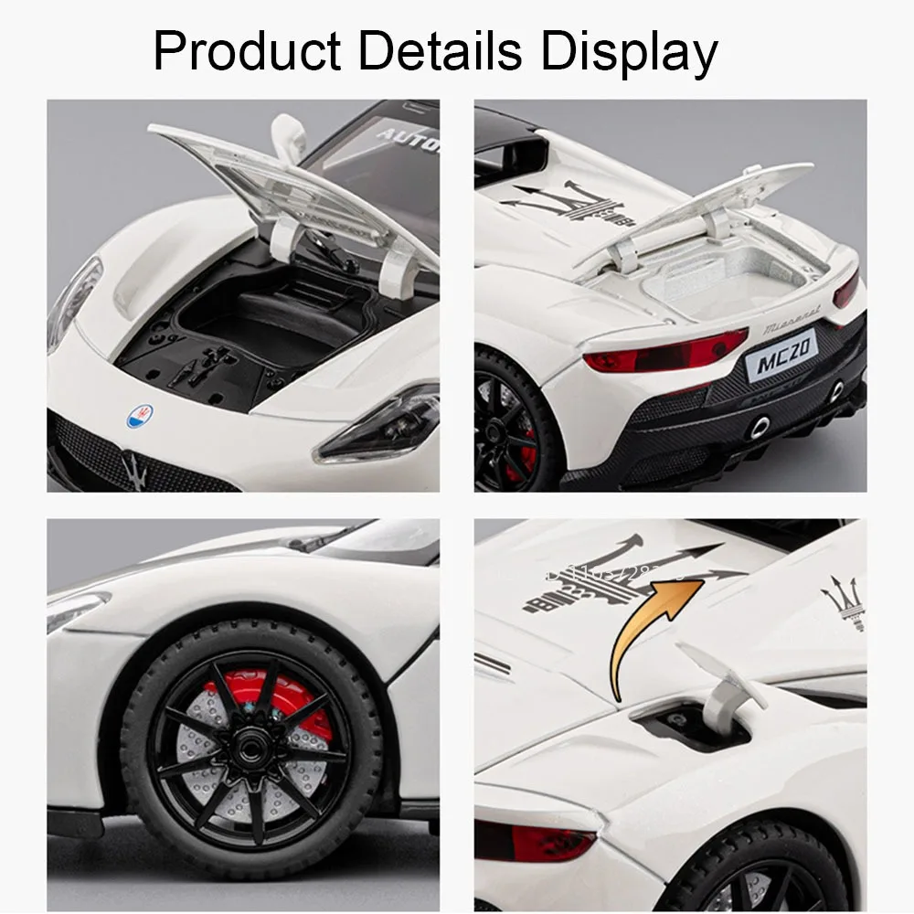 Modelo 1:24 MC20 P1, coches deportivos de juguete, supercares en miniatura fundidos a presión de aleación, puertas con luz de sonido, colección abierta, regalos para niños