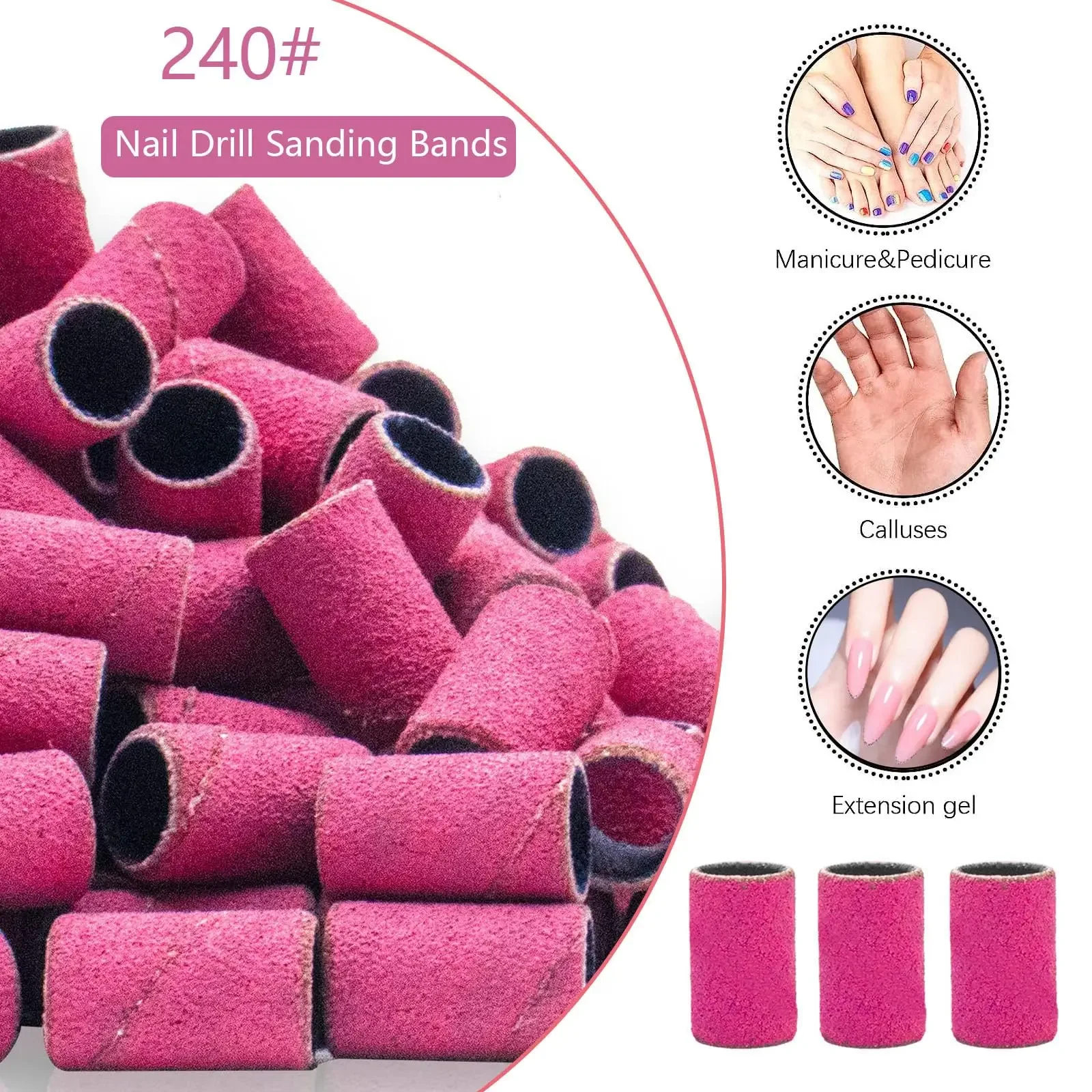 50 Stück Schleif bänder Set Körnung Schleif bänder mit Dorn Nagel bohrer für elektrische Nagel feile Pink Professional