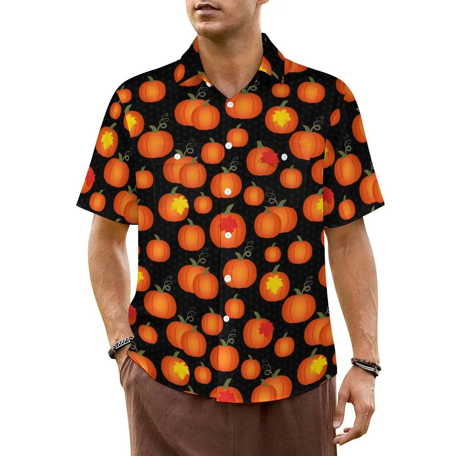 

Halloween Print Vacation Shirt Men Pumpkin Patch Vintage Casual Shirts Hawaii Short-Sleeve Y2K Fashion Graphic Oversized Blouses