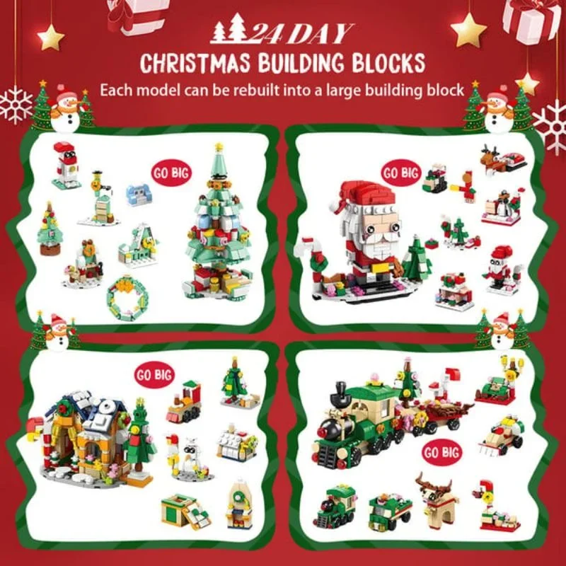 2024 Christmas Advent Calendar 24 Days Countdown Surprise Blind Box Building Blocks Puzzle Assembly Toys For Kids Adult Gifts