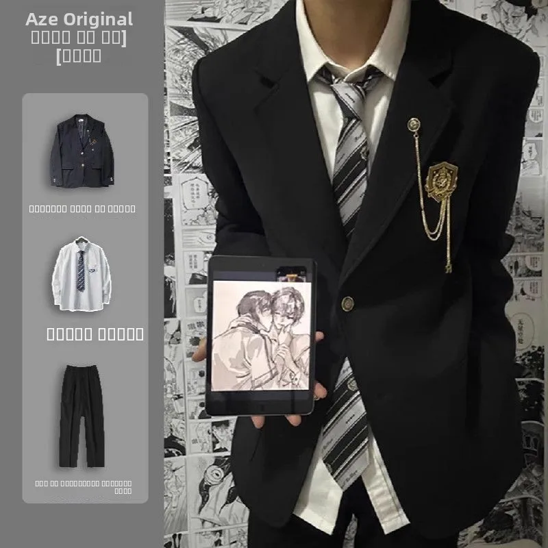 

Tunan Pavilion Bae DK orm Men's Clete College Sle JK Suit Jaet Couple's Outfit Western Suit Set Autumn Faion