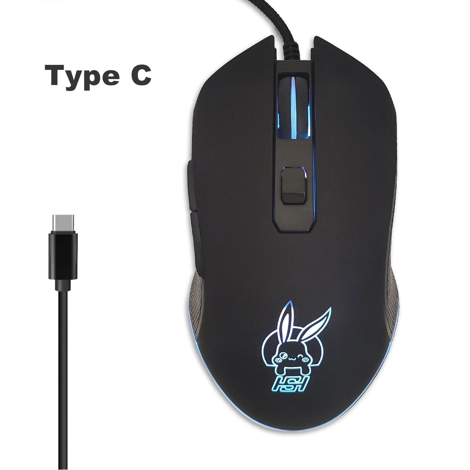 Type-C Wired Gaming Mouse, Silent Glowing Office Mouse, USB C Compatible for Mac, Laptop, Smartphone and Tablet, Plug and Play