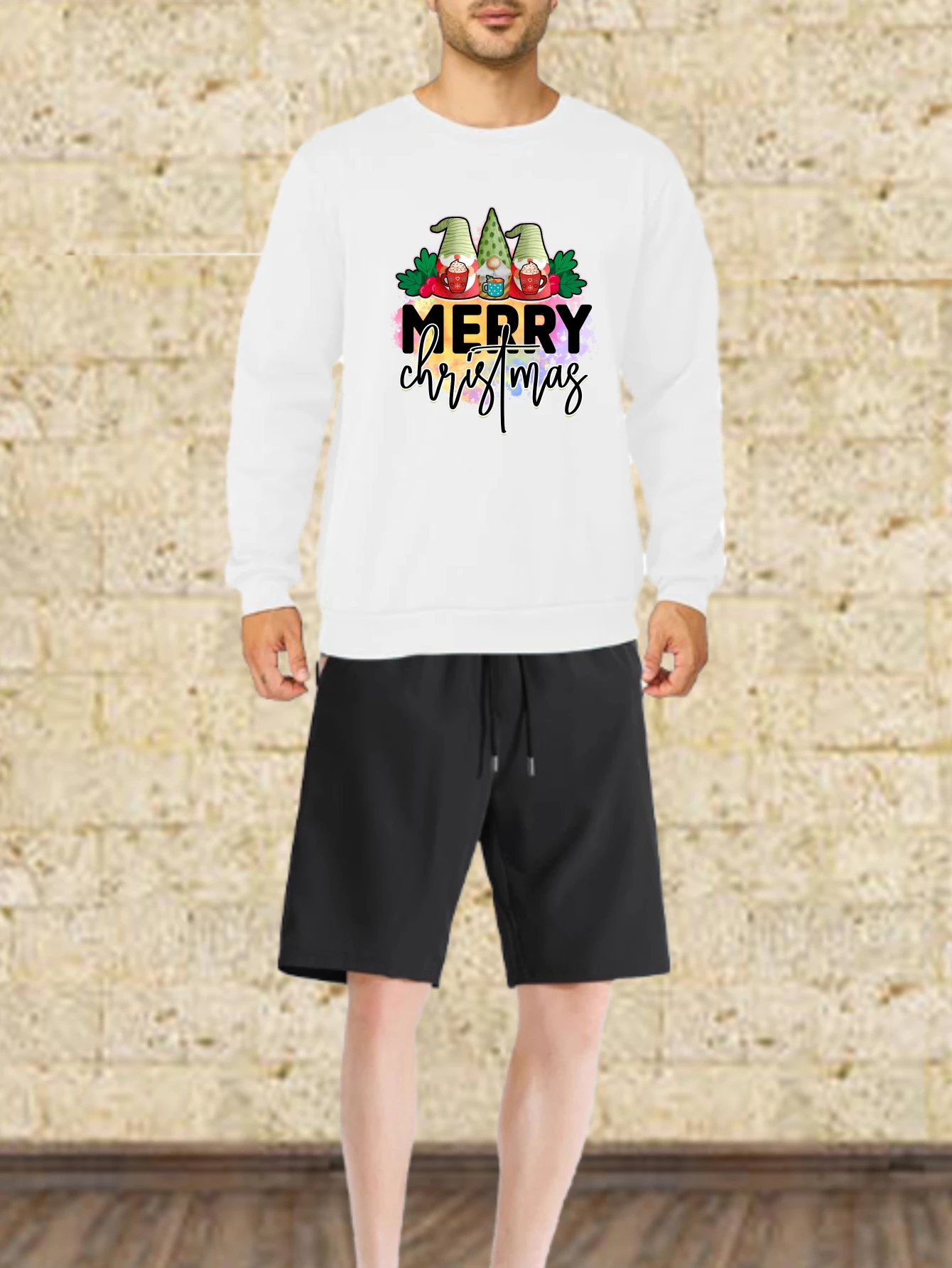 مجموعات الرجال الخريف التجفيف السريع عيد ميلاد سعيد مطبوعة الجرافيك تي شيرت دعوى الصيف الرجال مجموعة الركض مجموعة طويلة الأكمام المحملة + #1