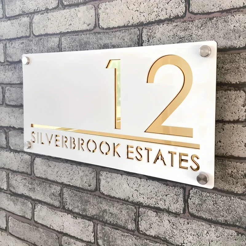 ป้ายเลขที่บ้านแบบส่วนตัวสำหรับติดตั้งภายนอกอาคาร พร้อมตะปู ป้ายเลขที่บ้านแบบกำหนดเอง ตัดด้วยเลเซอร์ 3 มิติ ป้ายอะคริลิคสำหรับแสดงที่อยู่ภายนอกอาคาร