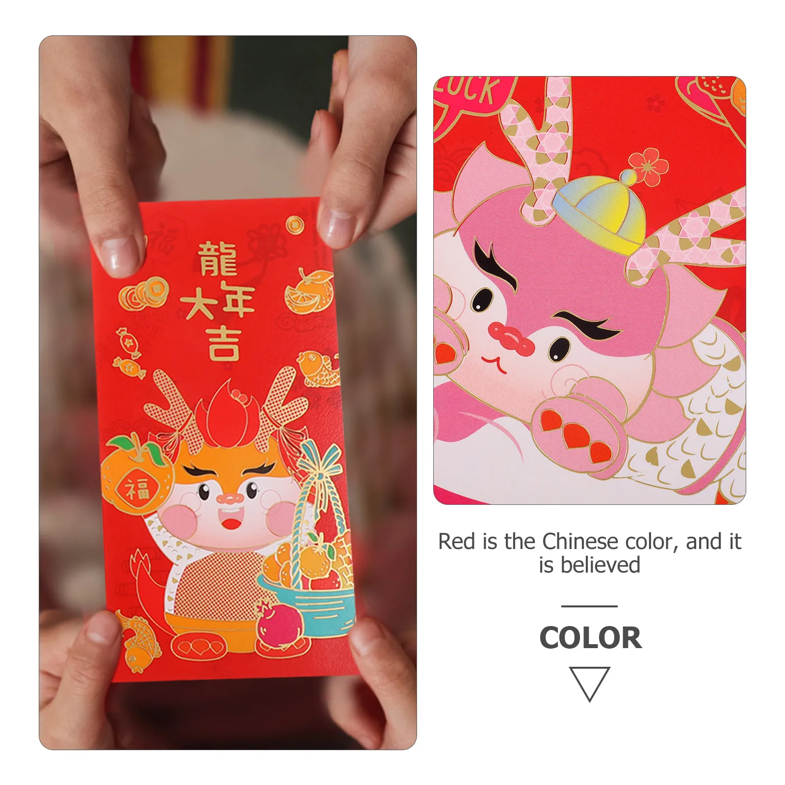 

6pcs Red Envelope Lai Feng 2024 Thick Lucky Money Envelopes Chinese New Year Gift Festival Spring Auspicious Paper Packets