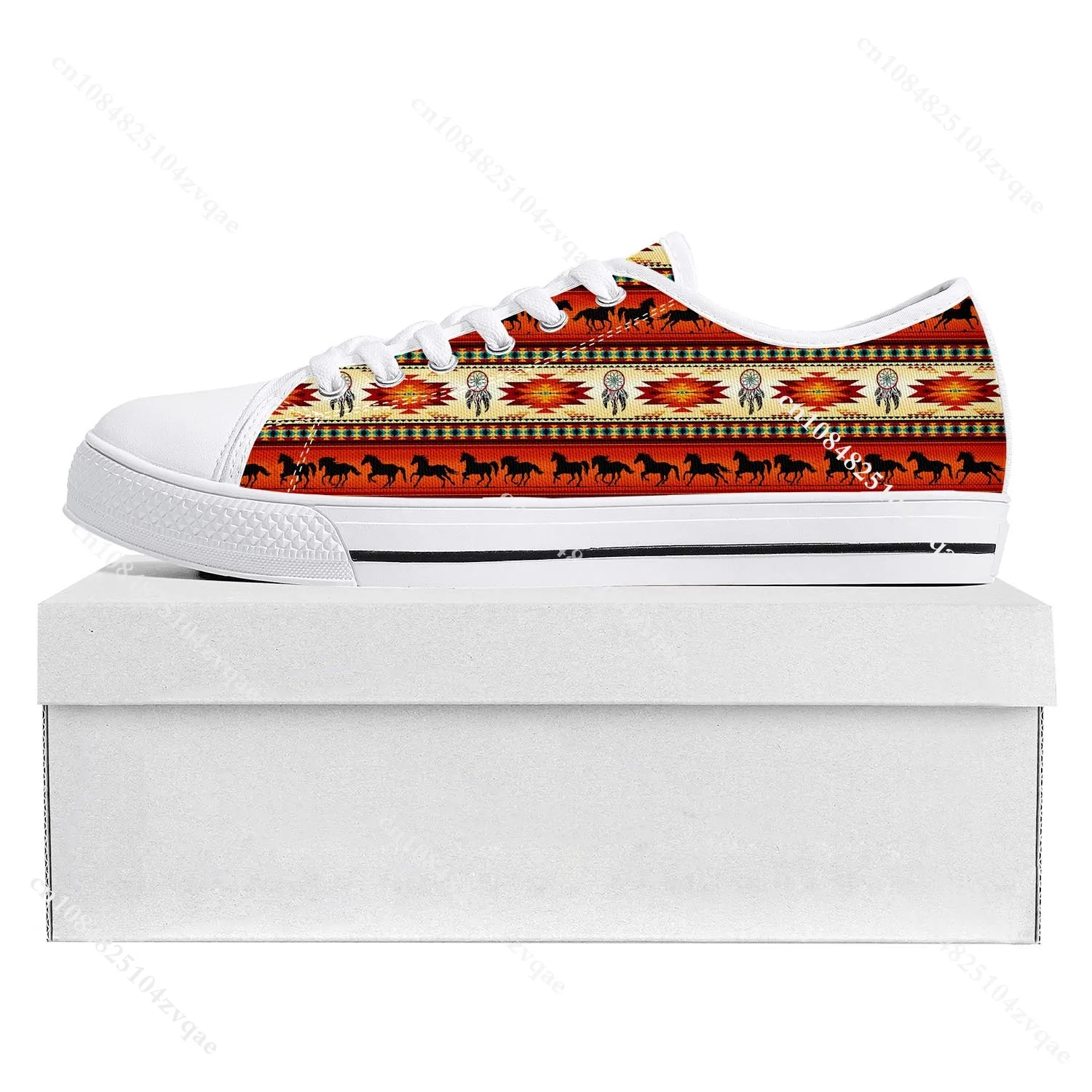 Baskets basses à motif aztèque tribal ethnique pour hommes et femmes, chaussures de couple décontractées, chaussures sur mesure pour adolescents, toile de rencontre, haute qualité