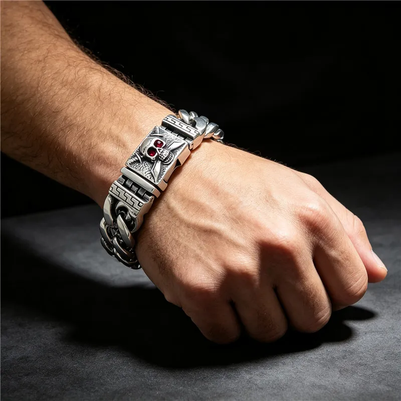 20mm Big and Heavy Chunky Cuban Chain Bracelet Men With Devil Ghost Skull Charm Vintage Magical Jewelry Best Gift For Friends