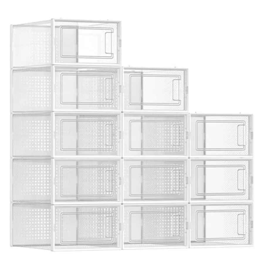 

Shoe Boxes, Pack of 12 Shoe Storage Organizers, Stackable Clear Plastic Boxes for Closet, Sneakers, 13.1 x 9.1 x 5.6 Inch, Tran