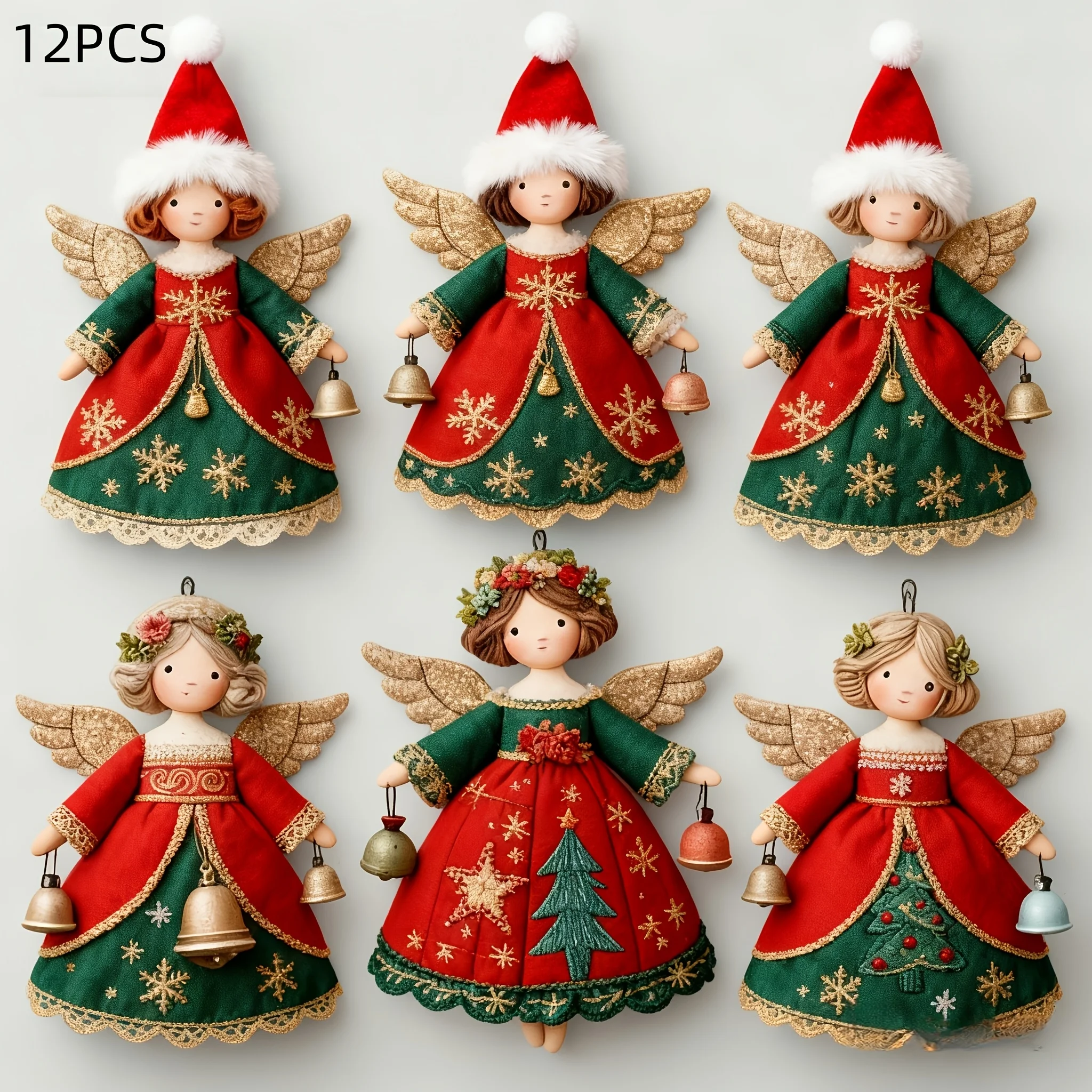 12 Stück 2D Flache Weihnachtsengel-Ornamente für Weihnachtsbaum-Dekoration Wandmontierte Feiertagsdekoration Weihnachtliche Holzanhänger