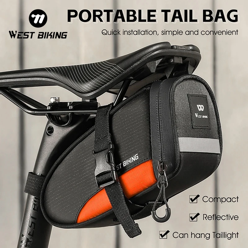 WEST BIKING 1.2L Mini Bicycle Bag Saddle Bag Portable Refletive Tail Seatpost Riding Storage MTB Bike Bag Accessories