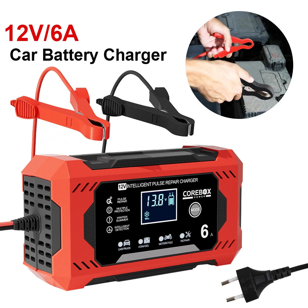 High Power 12V/6A Multifunctional Pulse Repair Battery Charging Intelligent Smart Car Battery Charger For Motorcycle SUV Truck